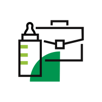 Icon Familie & Beruf. Grafik Fläschchen und Aktentasche